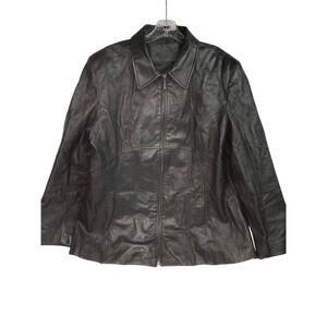 Jacqueline Ferrar Black Leather Coat XL‎